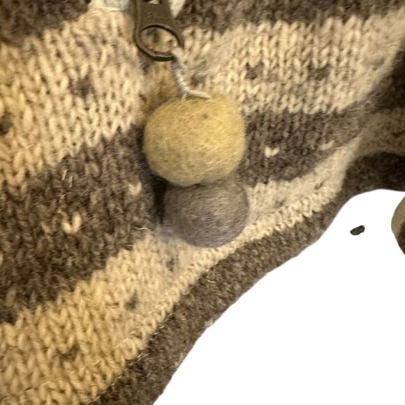 Laundromat Nepal 100% Wool Grey and Cream Striped Fleece Lined Zip Jacket M - Picture 5 of 7